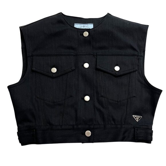 Prada Stretch Denim Vest in Black - Picture 1 of 7